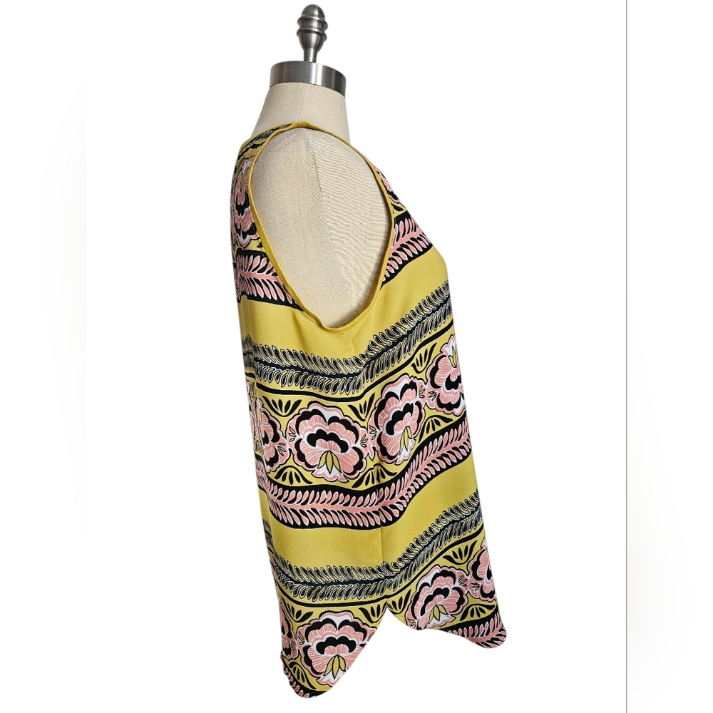 LOFT Sleeveless Floral Silky Yellow & Pink Tank Top | SZ L - Picture 2 of 7